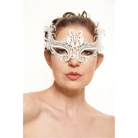 PERFECTPRETEND White with Clear Rhinestones Luxury Oriental Laser Cut Metal Masquerade Mask One Size PE368358